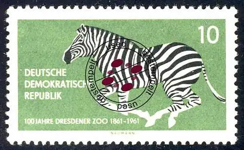 825 Dresdener Zoo Zebra 10 Pf, gestempelt O