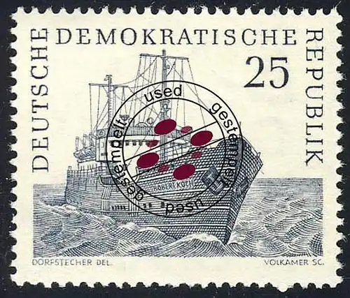 819 Hochseefischerei Fischereihilfsschiff 25 Pf O gestempelt