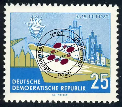 900 Ostseewoche Rostock Motorschiff 25 Pf O gestempelt