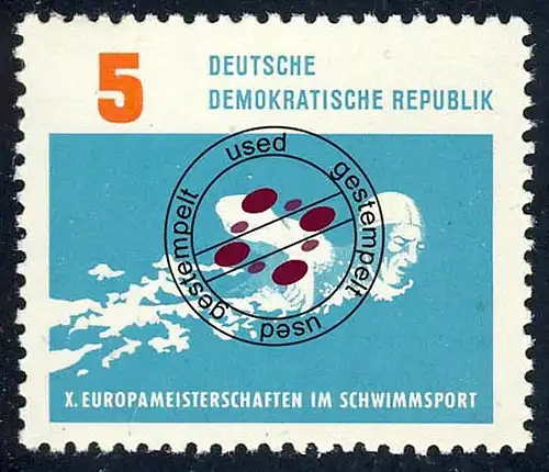907 Schwimm-EM Freistil 5 Pf O gestempelt