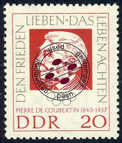 939 Baron Pierre de Coubertin 20 Pf O Tamponné