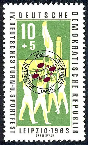 963 Turn-/Sportfest Leipzig Turnen 10+5 Pf O gestempelt