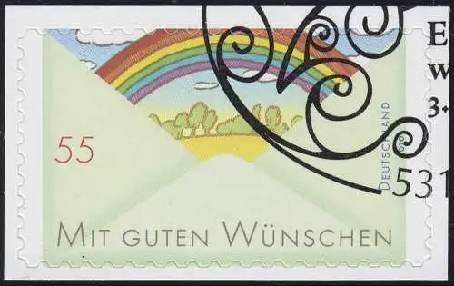 2849 Grußmarke Regenbogen SELBSTKLEBEND auf neutraler Folie, gestempelt O