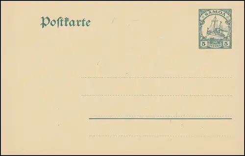 Postkarte Samoa P 9 Kolonial-Schiffszeichnung 5 Pf. grün, ** postfrisch