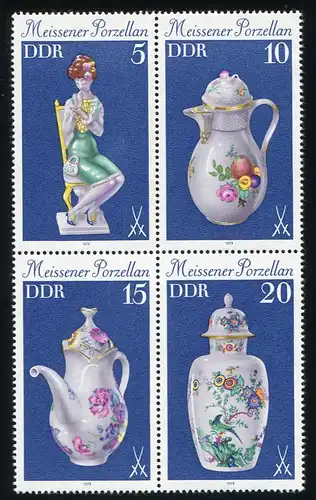 2464-2467 Porzellan-Viererblock, PLF 2467: Fleck an blauer Spitze, Feld 16 **