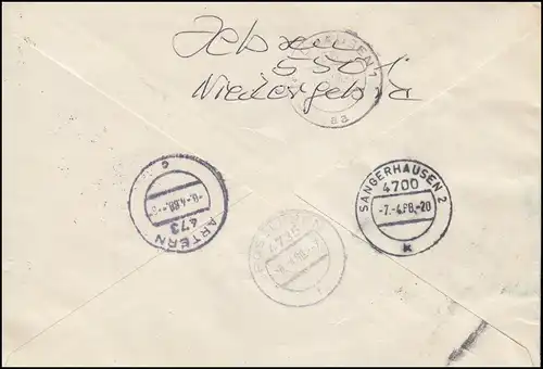 DDR Block 93 Ulrich von Hutten als EF auf Eil-Brief BLEICHERODE 7.4.1988 