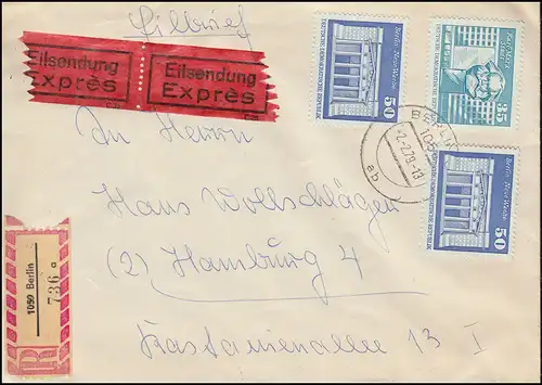 1821+1880 Construction grande 35+50 Pf. MiF Eil-R-Lettre BERLIN 2.2.1979 après HAMBURG