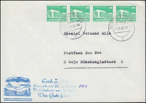 2484 Aufbau klein 10 Pf. MeF Brief Erich Zeibig BERGGIESSHÜBEL 27.6.1990