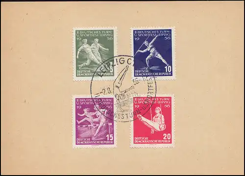 DDR 530-533 Festival de gymnastique et de sport Leipzig 1956 dans la carte pliante SSt LEIPZIG 2.8.56