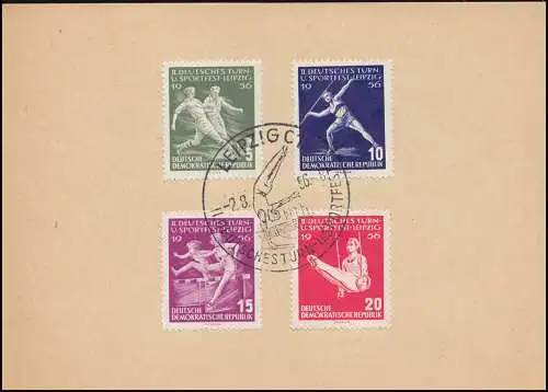 DDR 530-533 Festival de gymnastique et de sport Leipzig 1956 dans la carte pliante SSt LEIPZIG 2.8.56