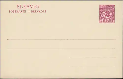Schleswig Postkarte 3 PLEBISCIT / SLESVIG violet, ** comme dépensé