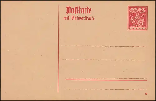 Bayern Postkarte P 119 Abschiedsausgabe 15/15 Pf rot, wie verausgabt ** 