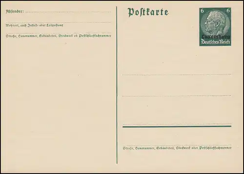 Luxemburg Postkarte P 2 Hindenburg Aufdruck 6 Pf dunkelgrün, ** wie verausgabt