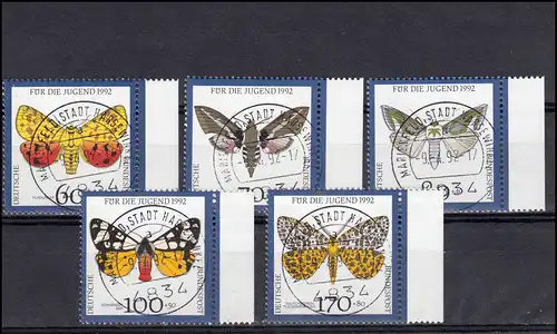 1602-1606 Gefährdete Nachtfalter: Seitenrand-Satz mit Voll-O Marienfeld mit ET-O