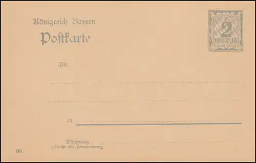 Carte postale de Bavière P 65/04 chiffre 2 Pf gris, sans Wz., DV 06, tel qu'il est dépensé **