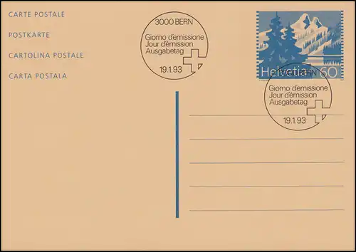 Suisse Carte postale P 251 Lac de Tanay 1993, ET-O BERN 19.1.93