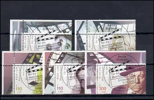 2218-2222A Filmschauspieler 2001: ER-Satz u.r. Vollstempel ESSt Berlin 11.10.01