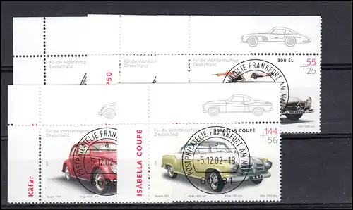 2289-2293 Oldtimer-Automobile: ER-Satz o.l. Vollstempel VS Frankfurt/M. mit ET-O