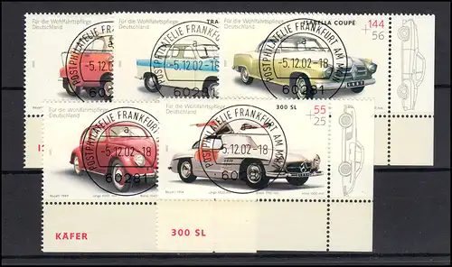 2289-2293 Oldtimer-Automobile: ER-Satz u.r. Vollstempel VS Frankfurt/M. mit ET-O