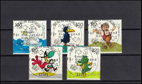 2055-2059 Trickfilmfiguren 1999: Satz mit Vollstempel ESSt Berlin 10.6.1999