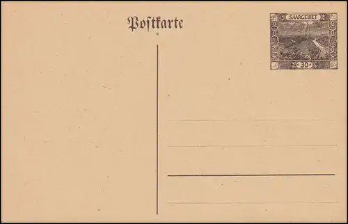 Saargebiet Postkarte P 8 Landschaft 30 Pf., ** wie verausgabt 