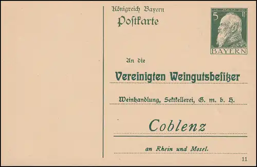 Postkarte P 87/01 Vordruck: Vereinigte Weingutsbesitzer Gmbh in Coblenz, **