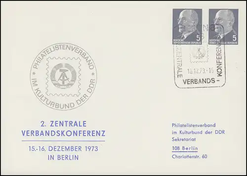 PP 11/42a Ulbricht 5+5 Pf Conférence de l'Union 1973 - avec adresse, SSt BERLIN