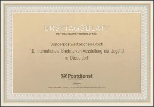 ETB 23/1990 avec bloc pour l'exposition des timbres de la jeunesse à Düsseldorf