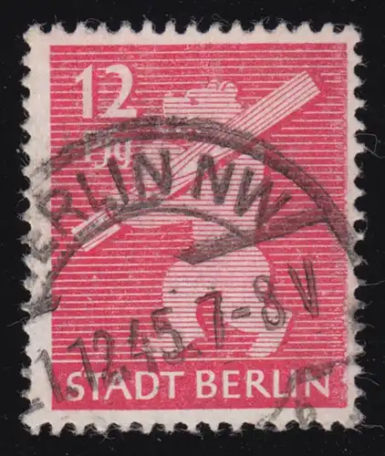 SBZ 5 AA ux Bär 12 Pf, rouge, O Tamponné