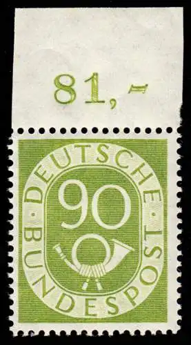 138 Posthorn 90 Pf Oberrandstück ungefaltet, ** postfrisch, BPP-Befund