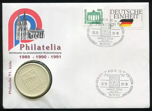 Bund Numisbrief Philatelia 1991 Brand. Tor/Deutsche Einheit, SSt KÖLN 25.10.1991