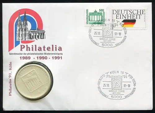 BundesNumrist Philatelia 1991 Brand. Tor/Deutsche Unit, SSt KÖLN 25.10.1991