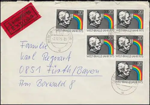 DDR 2090 Braille Année mondiale de la braille Lettre d'urgence BERLIN-SCHÖNEBERG 2.12.75