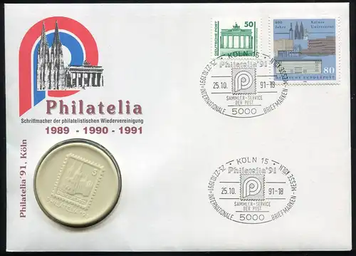 Bund Porcelaine-Lettre Philatelia Brandenburger Tor/Kölner Dom, SSt KÖLN 25.10.91