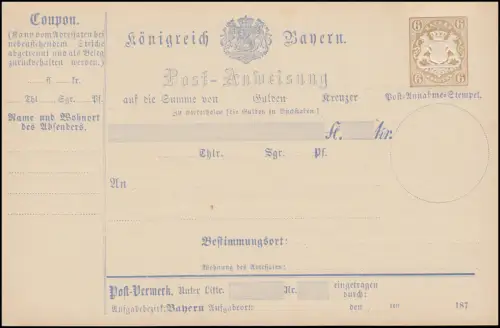 Bayern A 6 III Instruction postale 6 croiseurs marron armoiries, type III, ** post-fraîchissement