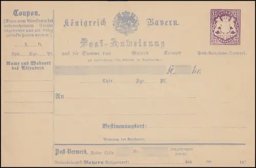 Bayern A 8 I Commander 12 Kreuzer violet armoiries, type I, frais de port **