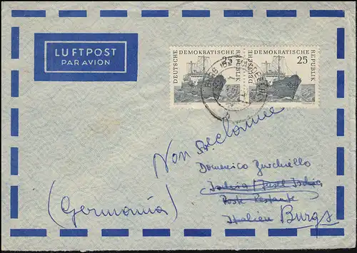DDR 817 Hochseefischerei Paar auf Lp-Auslands-Brief BURG (BZ MAGDEBURG) 22.4.61