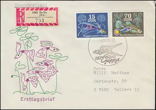 DDR 2177+2181 Poissons d'ornement 15+70 Pf. MiF Bijoux-R-FDC avec ESSt BERLIN 9.11.1976