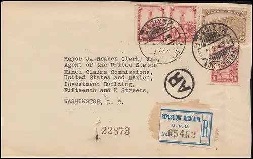 Mexique: lettre recommandée par la Commission du Mexique des États-Unis avec des marques de cachets 2.8.1926