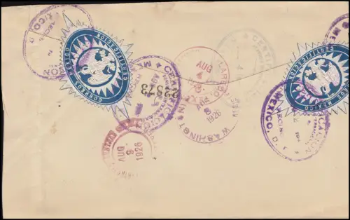 Mexique: lettre recommandée par la Commission du Mexique des États-Unis avec des marques de cachets 2.8.1926