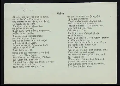 Lyrik-AK Lehmlied: Es geht mir das Lachen durch ..., HOFHEIM (TAUNUS) 14.3.30  