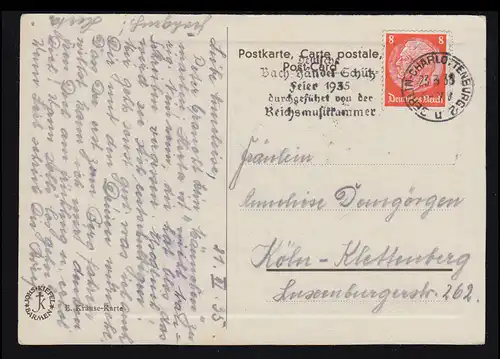 Lyrique AK August Sonnellmann: éveil, réveille-toi! BERLIN-CHARLOTENBURG 23.3.1935