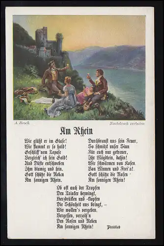 Lyrik-AK Bunte Reihe 21 - A. Broch: Picknick, Preislied: Am Rhein, ungebraucht