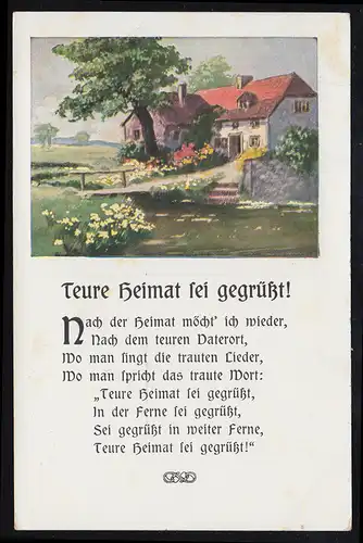 Carte de chanson populaire de poésie AK: Accueil fidèle! FALLINGBOSTEL 29.11.1916