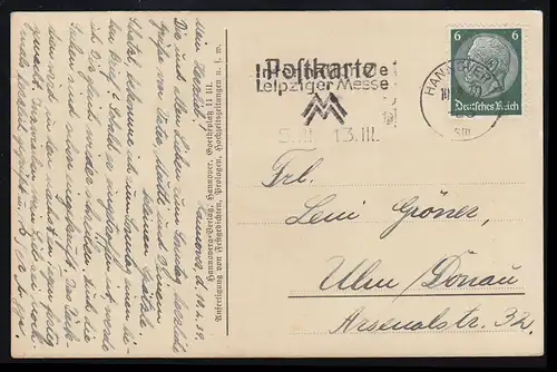 Lyrik-AK In Herrenhausen - Wer in Hannover an der Leine ..., HANNOVER 10.2.1939