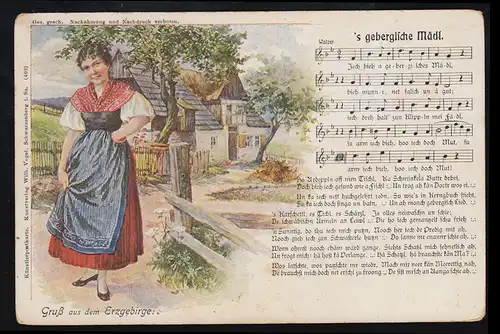 Lyrique AK Salutation des monts Métal / chanson folklorique: 's gebergische Madl, inutilisé