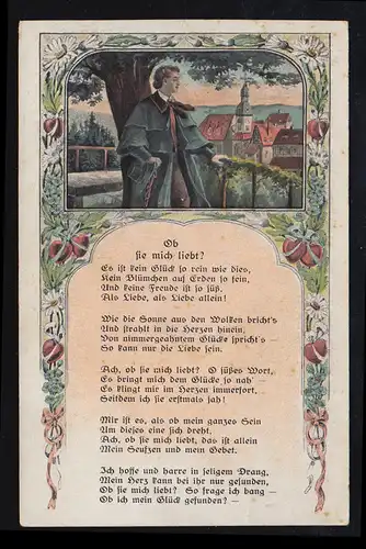 Lyrik-AK Landschaftsbild mit Liebendem / Gedicht: Ob sie mich liebt? ungebraucht