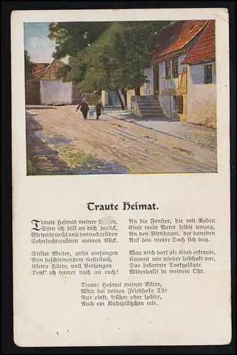 Lyrik-AK Dorfidylle Straße mit Kindern / Traute Heimat, Feldpost 54 - 27.11.1916