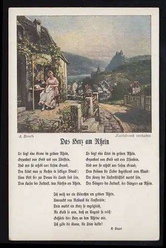 Lyrique AK Série colorée 22 - A. Broch: Paysage, chanson folklorique Le cœur du Rhin