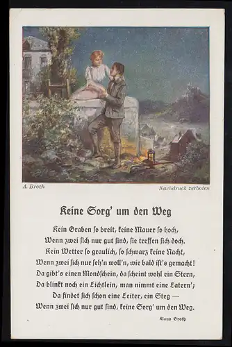 Série colorée AK Lyrique 38 - A. Broch: Couple d'amour, chanson populaire: Pas de fossé aussi large